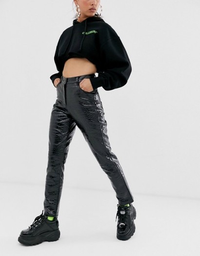 COLLUSION PU snake trousers in black