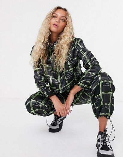 COLLUSION satin shirt and jogger co-ord in black / sporty fashion sets - flipped