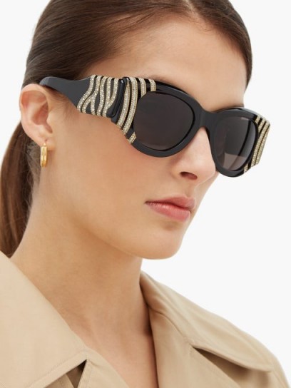BALENCIAGA Crystal and chain-bead round acetate sunglasses in black ~ glamorous eyewear