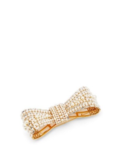 DOLCE & GABBANA Crystal and faux-pearl embellished bow brooch ~ beautiful Italian costume jewellery - flipped
