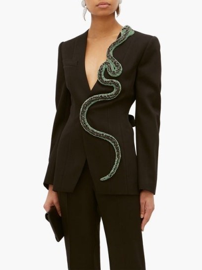ANDREW GN Crystal-snake wool-blend blazer in black / women’s statement evening jacket - flipped
