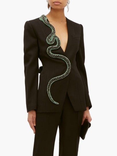 ANDREW GN Crystal-snake wool-blend blazer in black / women’s statement evening jacket