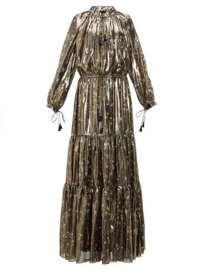 ALTUZARRA Currie floral-print metallic-gold silk-blend gown ~ gathered gowns