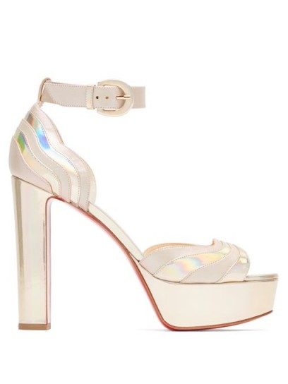 CHRISTIAN LOUBOUTIN Degratissimo 130 metallic leather platform sandals in silver ~ luxe event heels