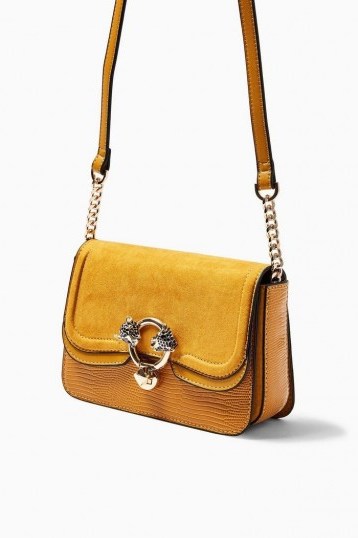 TOPSHOP DOUBLE Mustard Panther Cross Body Bag / yellow shoulder bags - flipped