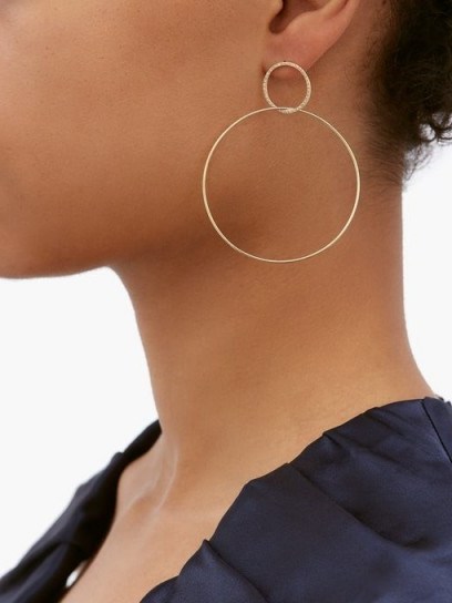 LEANA MAKRI Double Slim diamond & 18kt gold hoop earrings / delicate statement hoops - flipped