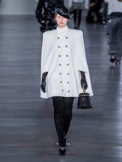 BALMAIN Double-breasted wool-blend cape in white ~ designer outerwear - flipped
