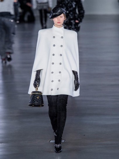 BALMAIN Double-breasted wool-blend cape in white ~ designer outerwear