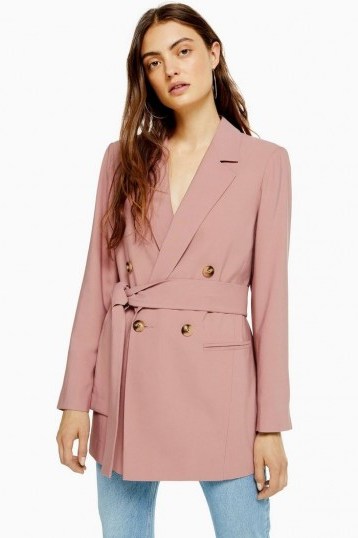 TOPSHOP Dusty Pink Belted Twill Blazer – tie waist jacket - flipped