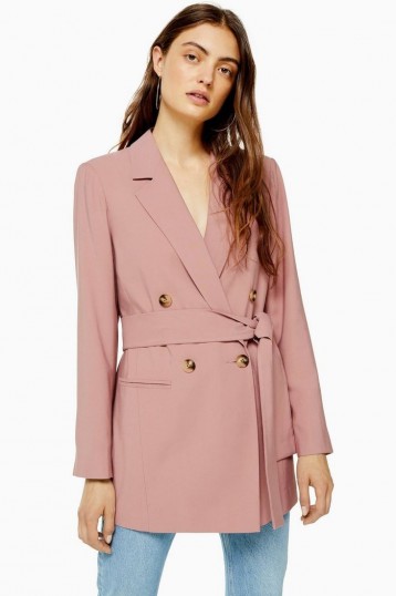 TOPSHOP Dusty Pink Belted Twill Blazer – tie waist jacket