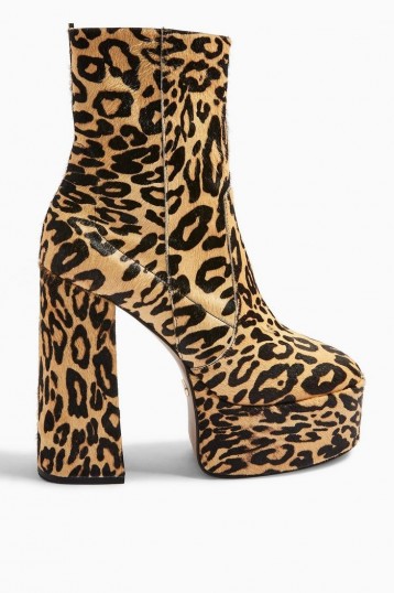 TOPSHOP ELECTRIC Leather Leopard Print Platform Boots / seventies look boot
