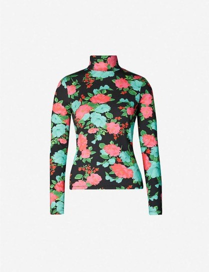 ERDEM Kelly turtleneck floral-print stretch-cotton top black multi / high neck tops - flipped