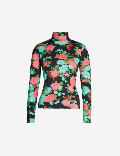 ERDEM Kelly turtleneck floral-print stretch-cotton top black multi / high neck tops