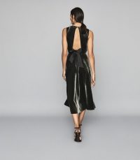 REISS EUDORA VELVET TIE-BACK MIDI DRESS CHARCOAL ~ luxe open back dresses ~ event fit and flare
