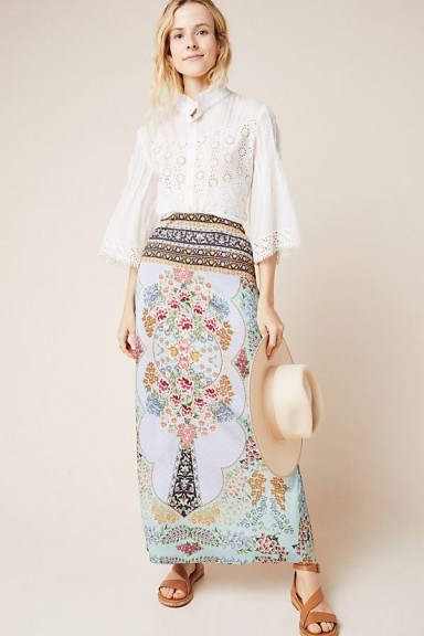Farm Rio Floral Maxi Skirt in Sky / long pale-blue skirts - flipped