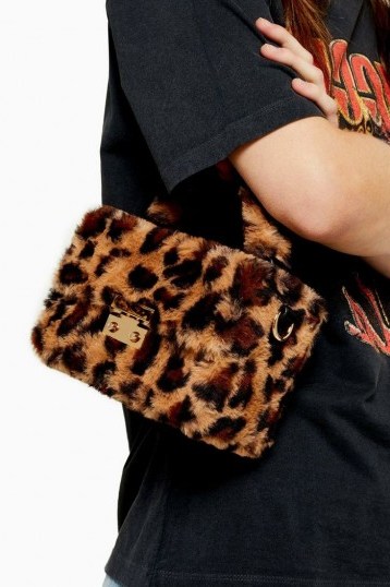 TOPSHOP FIZZ Leopard Faux Fur Box Grab Bag. SMALL FLUFFY BOX BAGS - flipped
