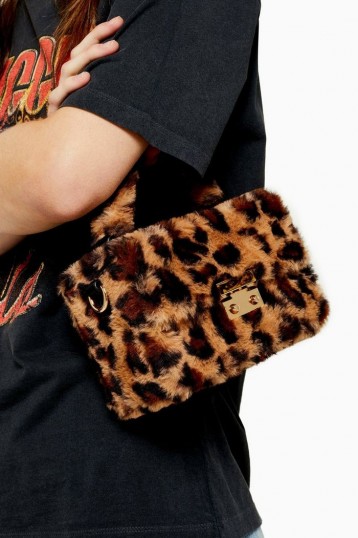 TOPSHOP FIZZ Leopard Faux Fur Box Grab Bag. SMALL FLUFFY BOX BAGS