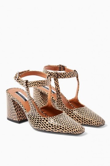 TOPSHOP GARCIA Leather Animal Print Block Heels / chunky heeled ankle strap shoes - flipped