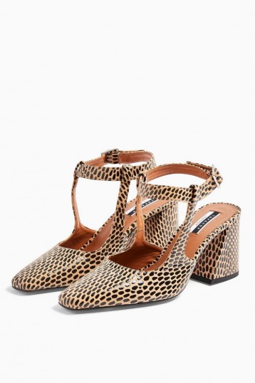 TOPSHOP GARCIA Leather Animal Print Block Heels / chunky heeled ankle strap shoes