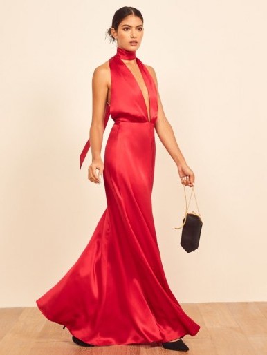 Reformation Gauche Dress in Cherry | glamorous red style statement gown - flipped