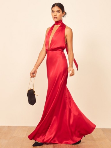 Reformation Gauche Dress in Cherry | glamorous red style statement gown