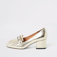 RIVER ISLAND Gold heeled snaffle tassel loafer / metallic loafers
