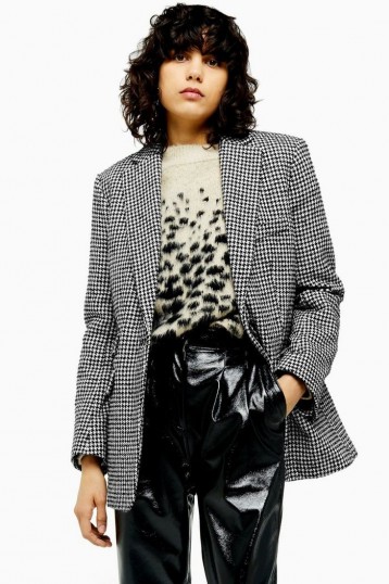 TOPSHOP Houndstooth Single Breasted Blazer in Monochrome