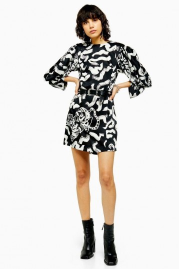 TOPSHOP IDOL Tiger Print Mini Dress in Monochrome / black and white dresses