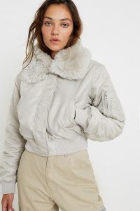 iets frans… Nova Faux Fur Collar Bomber Jacket ~ cropped jackets