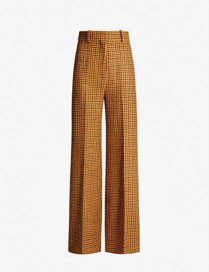 KHAITE Bernadette gingham high-rise wide-leg wool trousers / checked pants