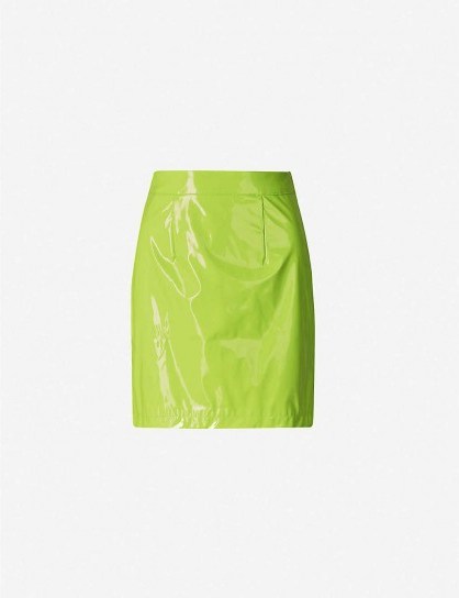 KIRIN PEGGY GOU Slim-fit high-waist latex mini skirt | high-shine green skirts - flipped