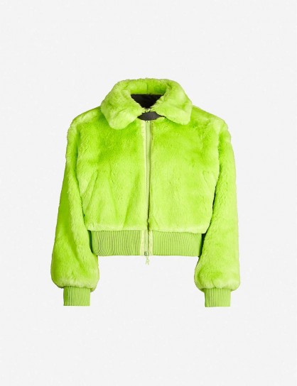 KIRIN PEGGY GOU Smile collared fitted faux-fur jacket | bright green fluffy bomber