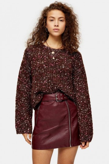 Topshop Knitted Neppy Cropped Jumper in Brown | flecked crew neck sweater