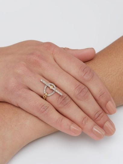 HUM 18kt gold & diamond pavé T-bar ring ~ luxe rings ~ diamonds ~ contemporary jewellery