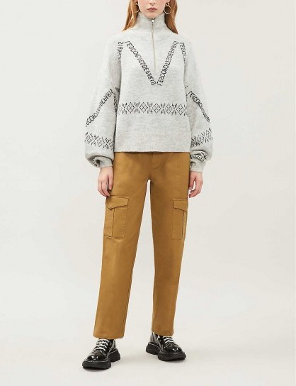 LES COYOTES DE PARIS Olivia patterned woven jumper / logo printed sweater / balloon sleeve knitwear - flipped