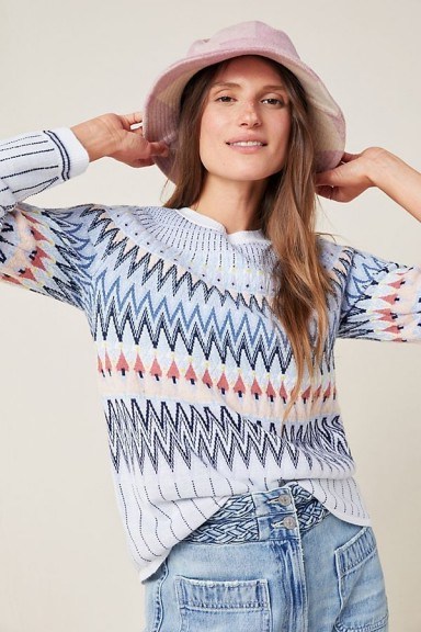 Libby Fair Isle Sweater in Wedgewood Blue | round neck patterned jumper - flipped