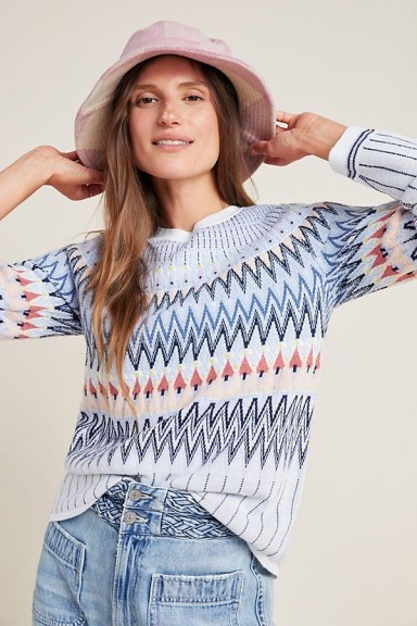Libby Fair Isle Sweater in Wedgewood Blue | round neck patterned jumper