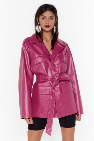 NASTY GAL Longing for You Faux Leather Belted Jacket - flipped
