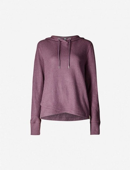 LORNA JANE Relaxed-fit waffle-knit cotton-blend hoody in soft violet - flipped