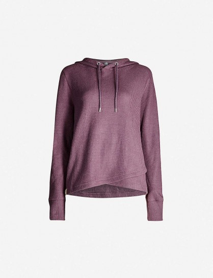 LORNA JANE Relaxed-fit waffle-knit cotton-blend hoody in soft violet