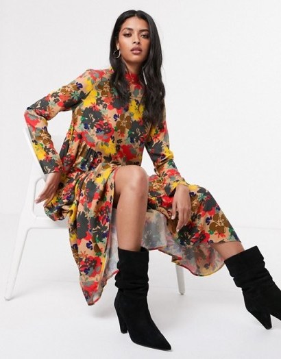 Lost Ink oversized smock dress in floral / bright florals - flipped