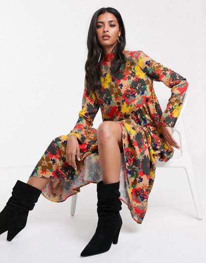 Lost Ink oversized smock dress in floral / bright florals