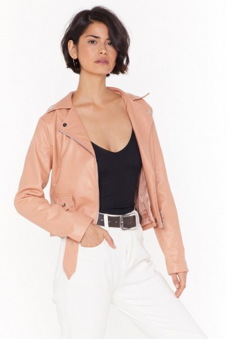 NASTY GAL Love Leather Felt So Good Faux Leather Jacket in Nude