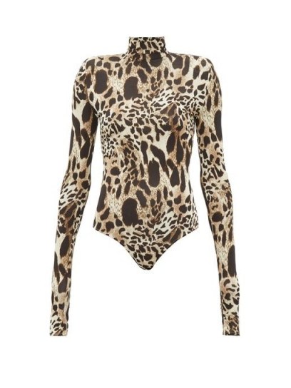 ALEXANDRE VAUTHIER Cream and brown lynx-print stretch-jersey bodysuit - flipped