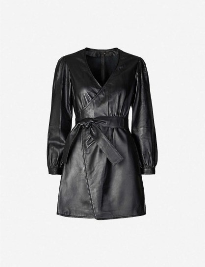 MAJE Wrap-around leather mini dress in black - flipped