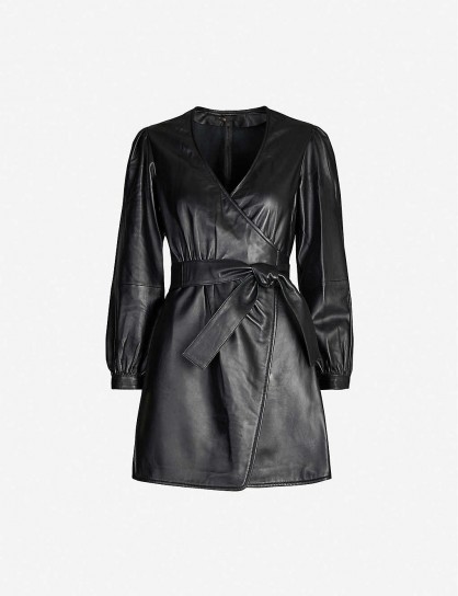 MAJE Wrap-around leather mini dress in black