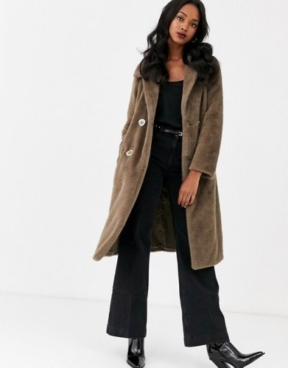 Mango faux fur longline coat in taupe / luxe look winter coats - flipped