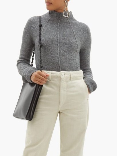 JIL SANDER Mock-neck cashmere-blend sweater in grey | luxe knitwear - flipped