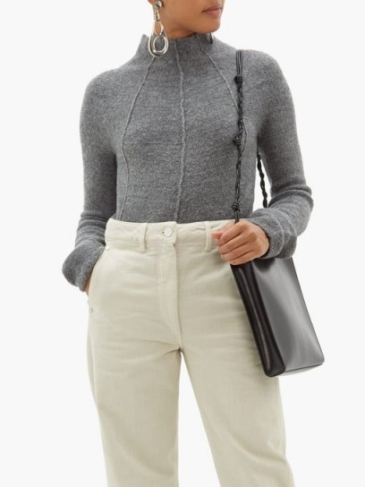 JIL SANDER Mock-neck cashmere-blend sweater in grey | luxe knitwear