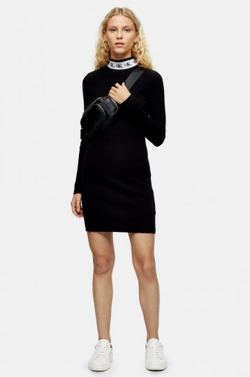 Calvin Klein Monogram Dress in Black / casual sporty look / designer logo fashion